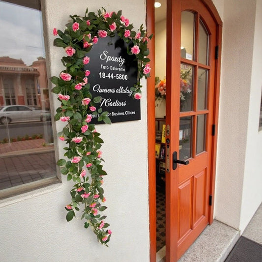 Pink Rose Wall Climbing Vine by RusticReach, artificial vine with green leaves around door on Tampa Home & Garden Store