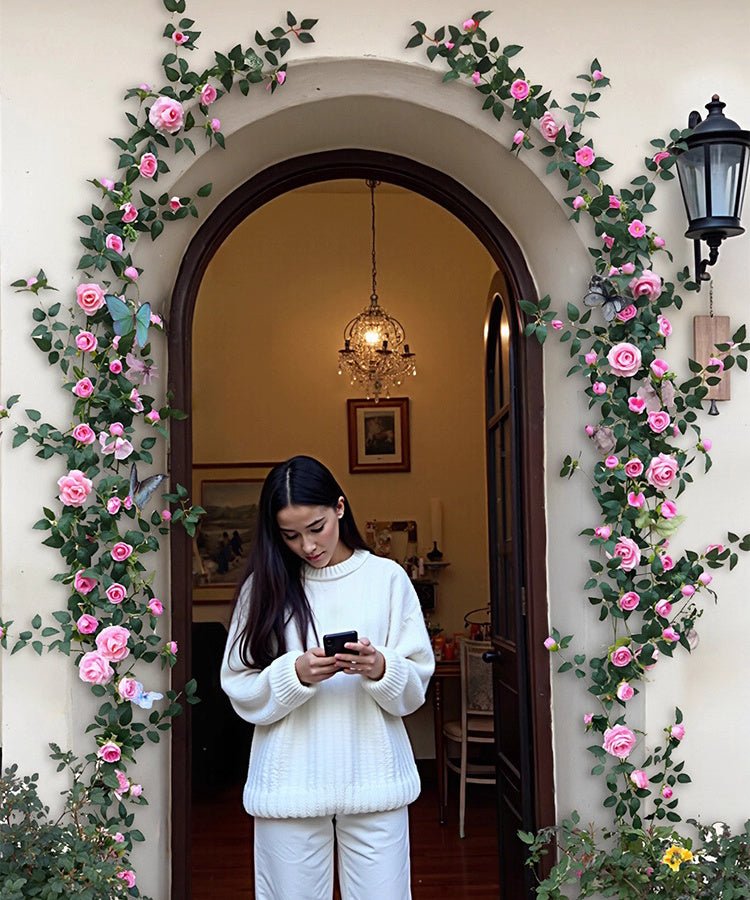 Pink Rose artificial flower wall vines for outdoor events on Tampa Home & Garden Store