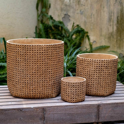 Rattan Texture Cement Planter set of three in varying sizes by RusticReach on Tampa Home & Garden Store