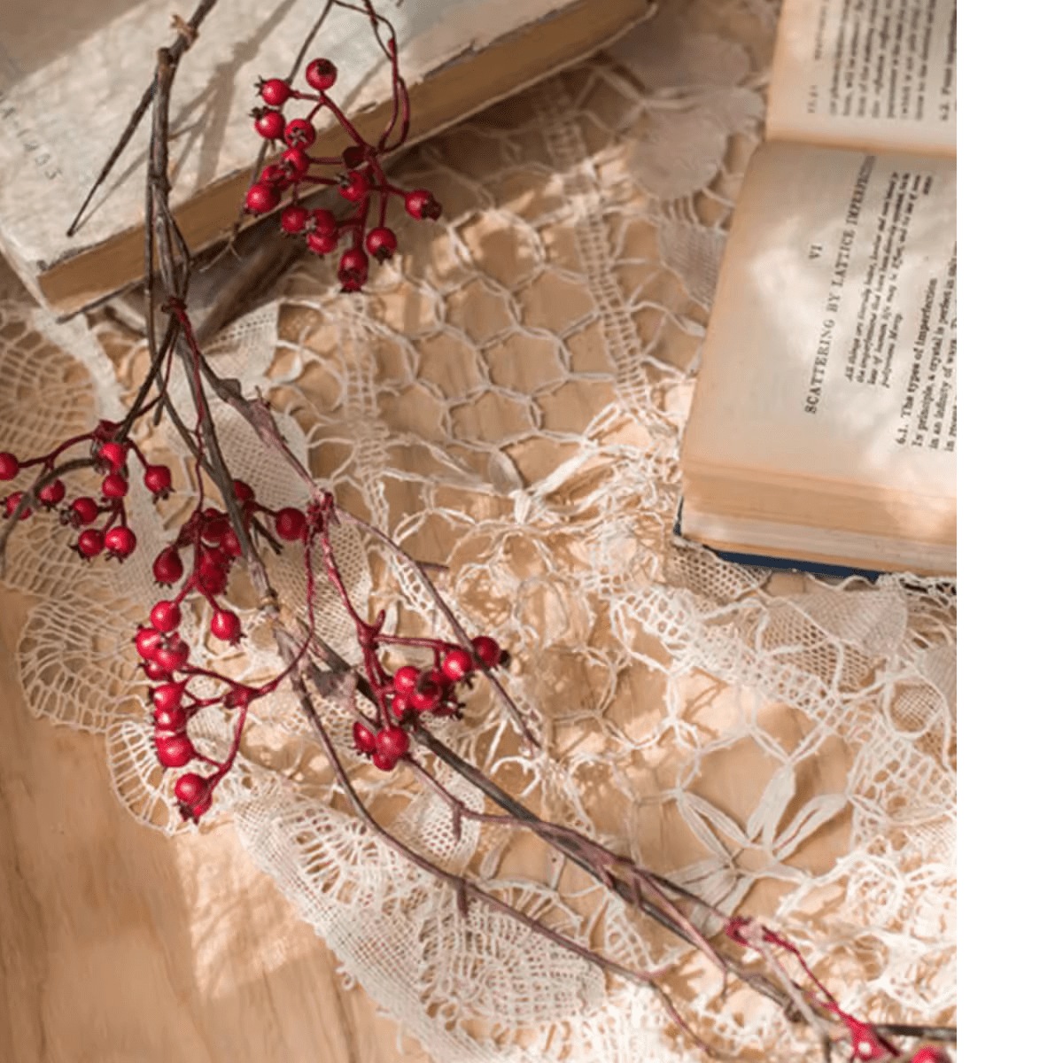 Rustic Red Berry Vine 63in Long by RusticReach with berries on brown stems and lace back on Tampa Home & Garden Store