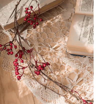 Rustic Red Berry Vine 63in Long by RusticReach with berries on brown stems and lace back on Tampa Home & Garden Store