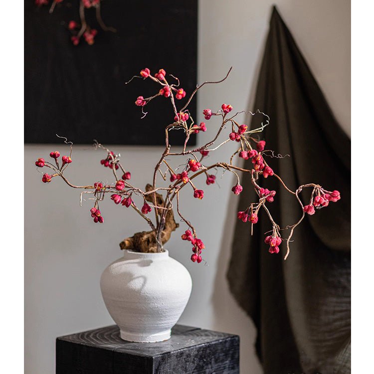 Artificial Red Budded Twig 41.7 tall in white ceramic vase with pink-red buds RusticReach on Tampa Home & Garden Store