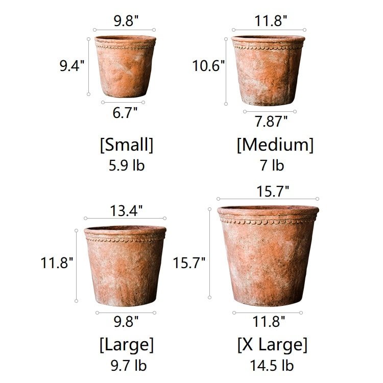 RusticReach terracotta red concrete planter pots set of four (Small–X Large) with rim on Tampa Home & Garden Store