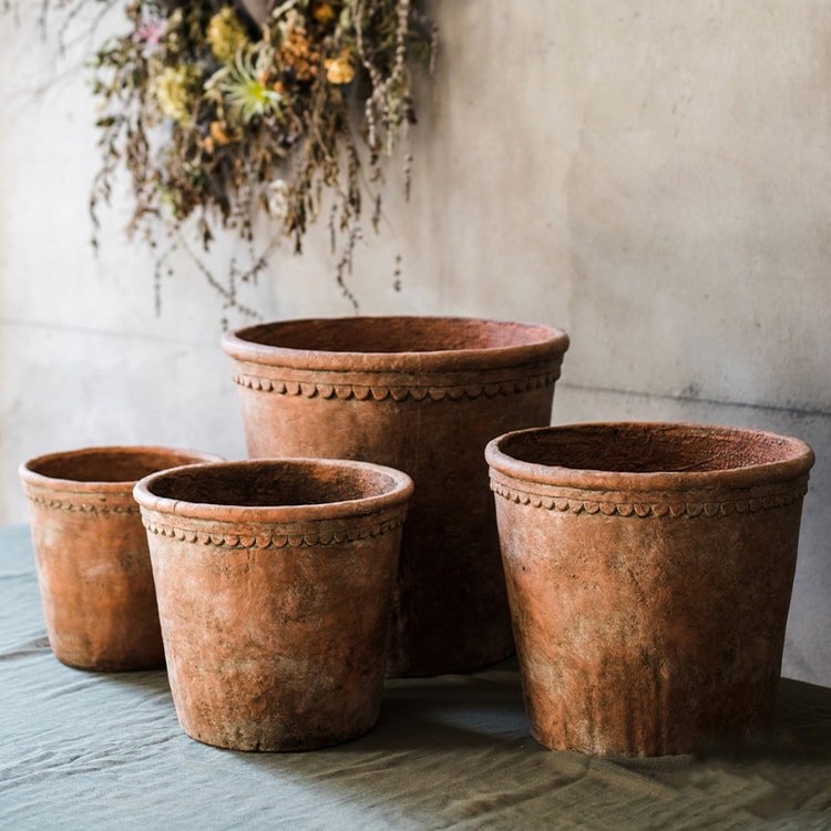 Terracotta Red Concrete Planter Pot, large, set of 4, RusticReach on Tampa Home & Garden Store