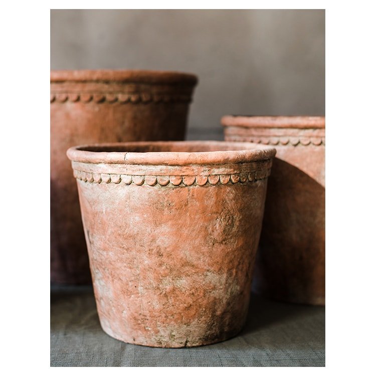Large terracotta red concrete planter pot with beaded rim by RusticReach, set of 3 on Tampa Home & Garden Store