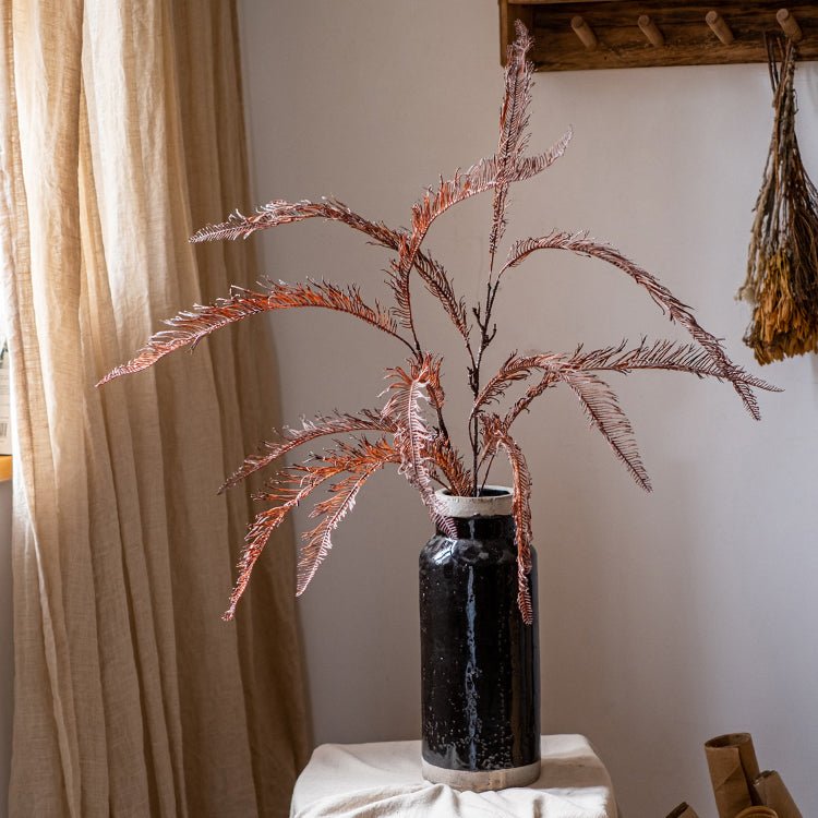 Tall artificial fern leaf stem 48in with copper-bronze leaves in a black vase RusticReach on Tampa Home & Garden Store