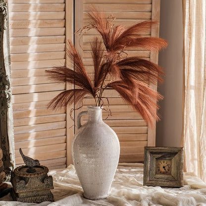 Faux Reed Grass Stem 30in tall in a light gray ceramic vase with rust-colored blades RusticReach on Tampa Home & Garden Store