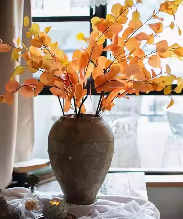 Round Leaf Eucalyptus Stem 44in artificial plant in rustic vase with leaves RusticReach on Tampa Home & Garden Store