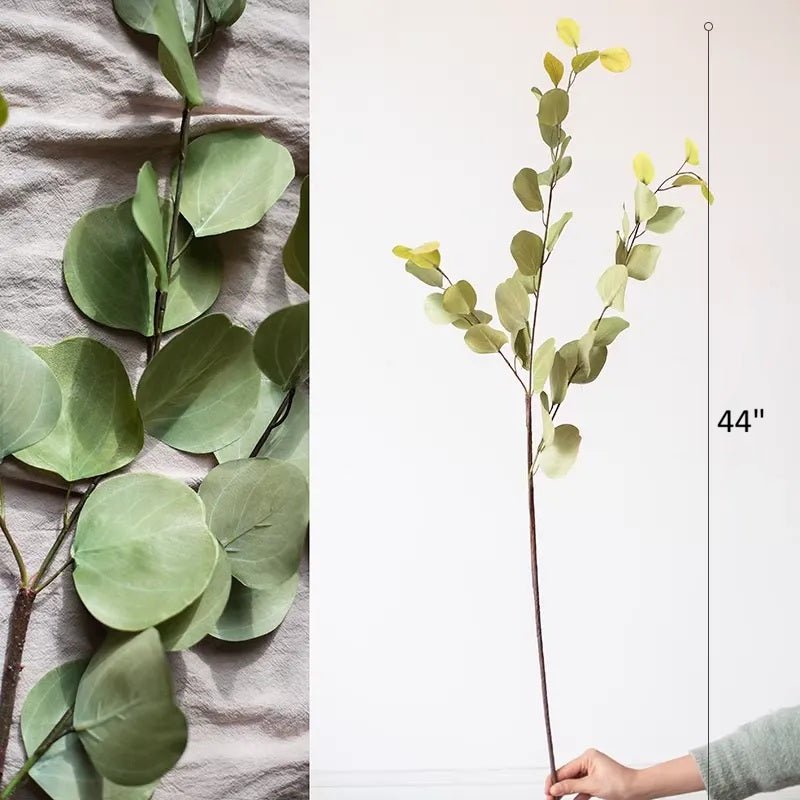 Round Leaf Eucalyptus Stem, 44 in tall artificial non-flowering plant with round green leaves on Tampa Home & Garden Store