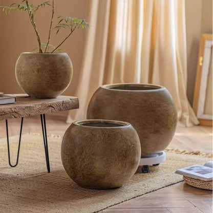 Round magnesium clay planters, set of 3, earthy brown textured finish by RusticReach on Tampa Home & Garden Store
