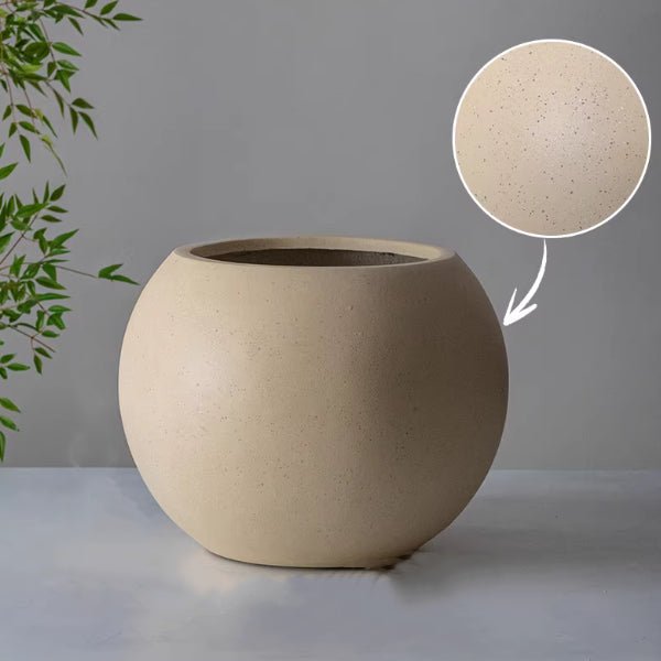 Round Magnesium Clay Planter by RusticReach, beige speckled finish on Tampa Home & Garden Store