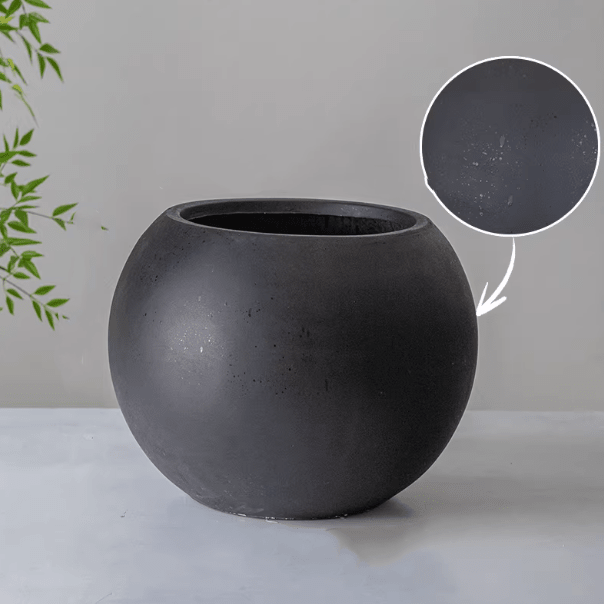 Round Magnesium Clay Planter by RusticReach, charcoal gray, matte finish on Tampa Home & Garden Store