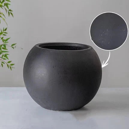 Round Magnesium Clay Planter by RusticReach, dark charcoal gray, matte finish on Tampa Home & Garden Store