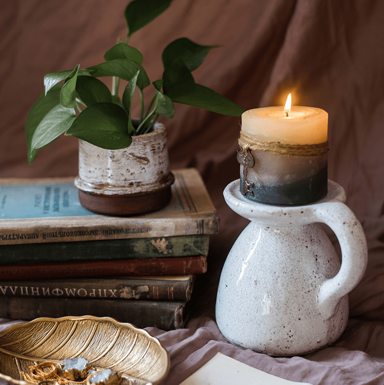 Restoration ceramic planter vase by RusticReach with white glaze and handle, two-item set on Tampa Home & Garden Store