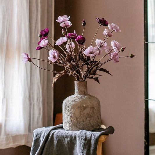 Faux Silk Rustic Poppy Flower Stem, purple pink blooms, 23in tall, RusticReach on Tampa Home & Garden Store