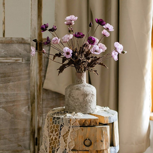 Faux Silk Rustic Poppy Stem Purple, 23in tall in a textured gray vase by RusticReach on Tampa Home & Garden Store