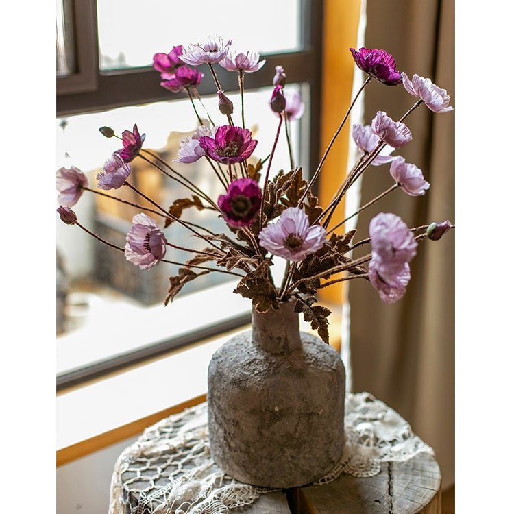 Faux Silk Rustic Poppy Flower Stem in Purple, 23 in tall, RusticReach on Tampa Home & Garden Store