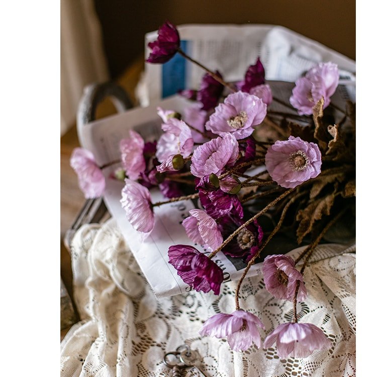 Faux Silk Rustic Poppy Stem multi-stem bouquet in purple by RusticReach 23 inch tall on Tampa Home & Garden Store