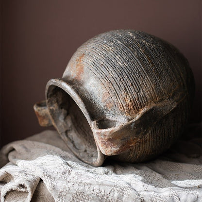 Restoration ancient jar planter in rustic stoneware with ribbed texture by RusticReach on Tampa Home & Garden Store