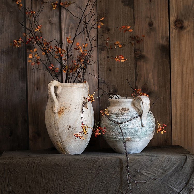 Restoration Ancient Jar planters, 2 rustic ceramic jars with aged glaze RusticReach on Tampa Home & Garden Store