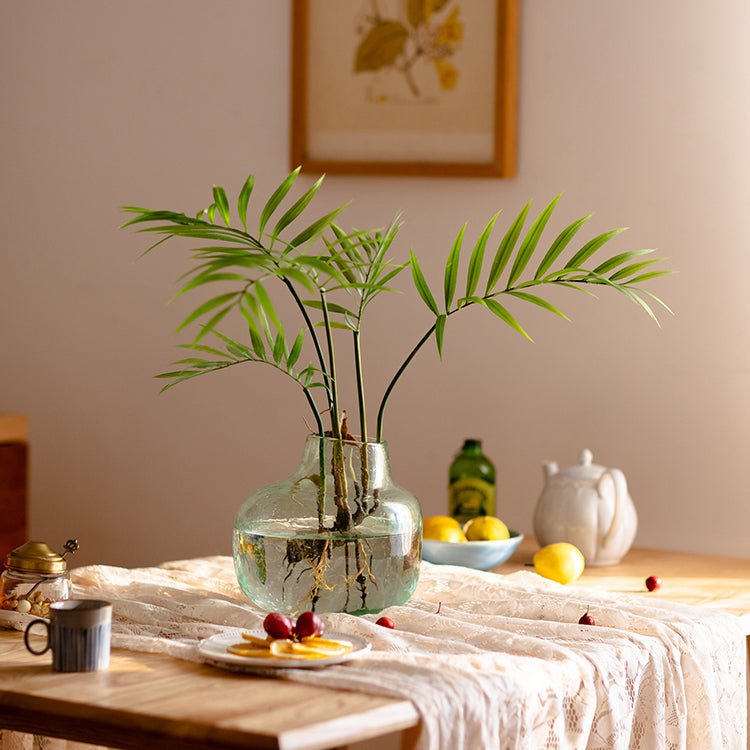 Faux rooted Murdannia leaf arrangement RusticReach 23 inches tall in a clear glass vase on Tampa Home & Garden Store