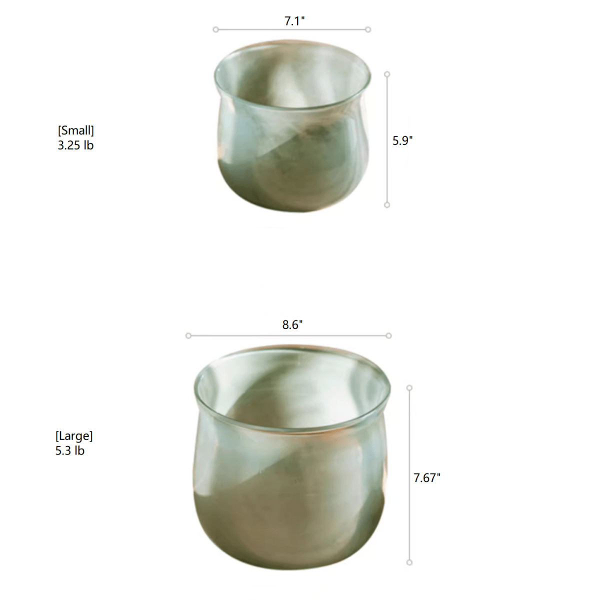 Ruhai Low Glass Vase set in smoky green glass; small and large RusticReach decorative vases on Tampa Home & Garden Store