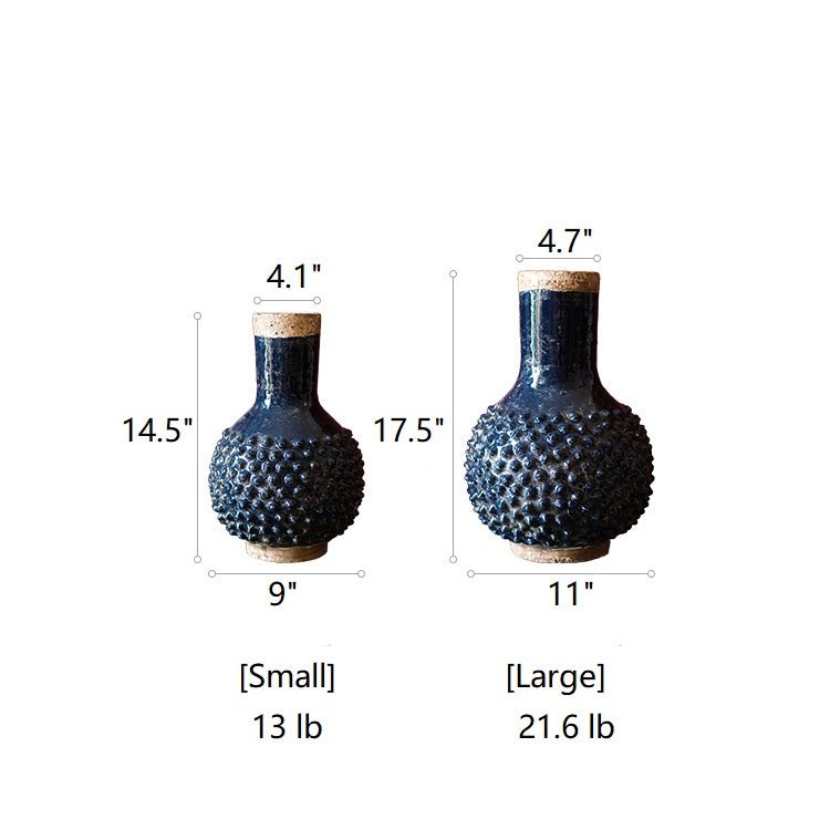 Domo coarse pottery vases navy blue; RusticReach SE Asia style, small & large (2) on Tampa Home & Garden Store
