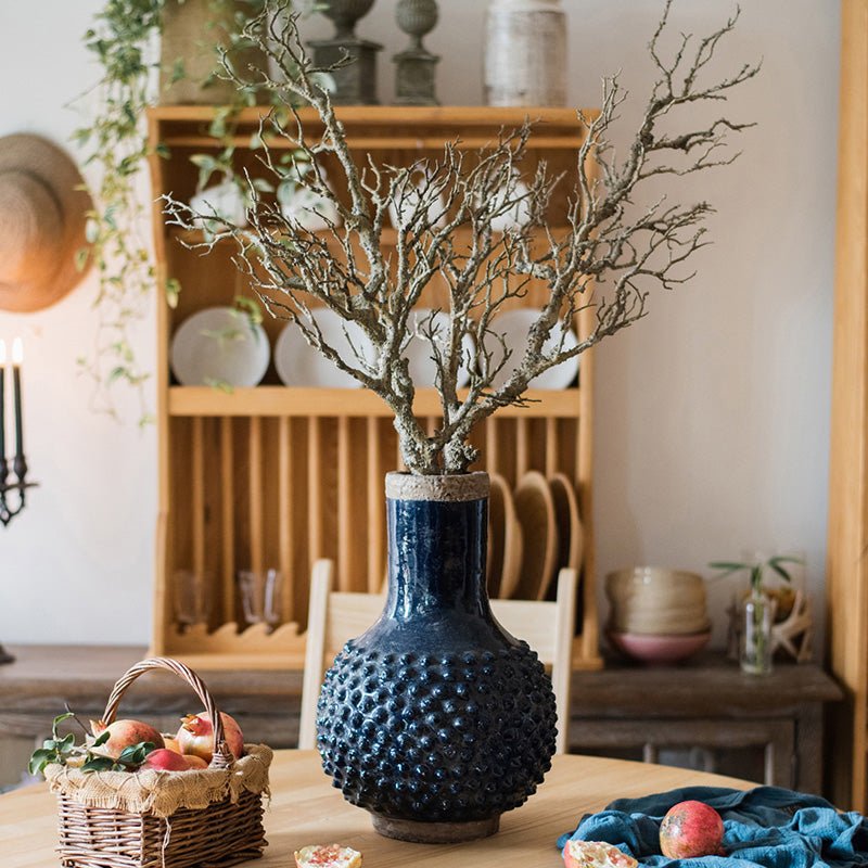 Large South East Asia Navy Blue Domo coarse pottery vase with textured surface RusticReach on Tampa Home & Garden Store