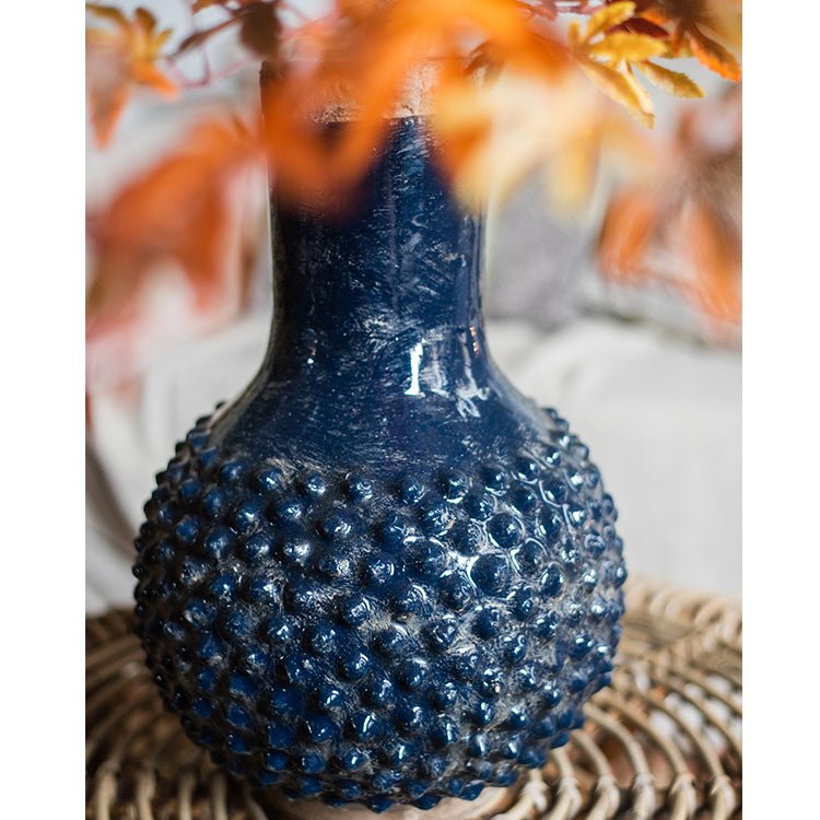 Large RusticReach Domo coarse pottery vase, navy blue with knobby textured surface on Tampa Home & Garden Store