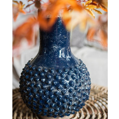 Large RusticReach Domo coarse pottery vase, navy blue with knobby textured surface on Tampa Home & Garden Store