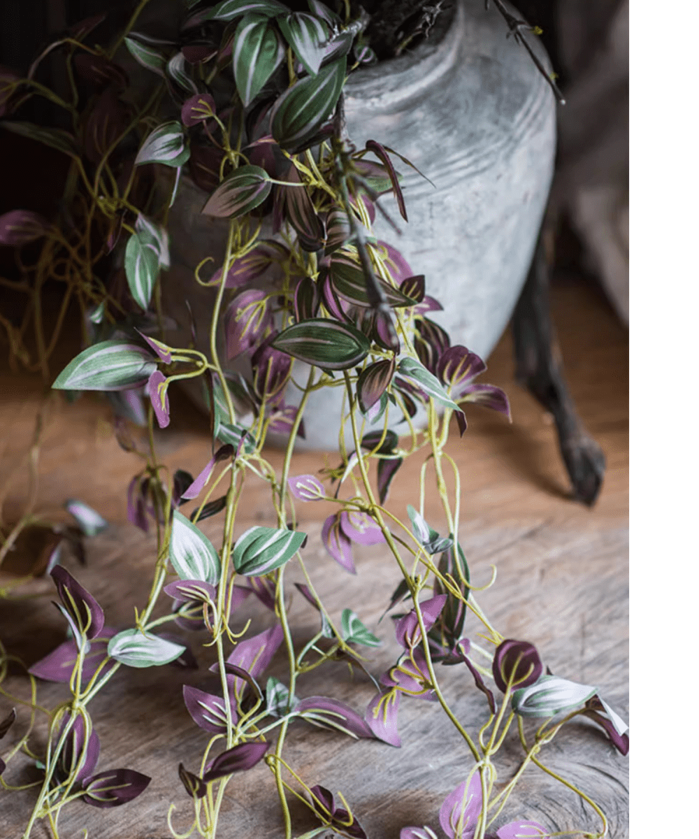 Artificial small leaf vine 40in long, RusticReach, purple-green variegated leaves on Tampa Home & Garden Store