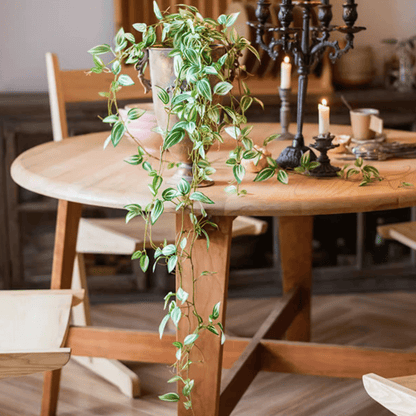 Artificial Small Leaf Vine 40in long RusticReach trailing variegated leaves on a wooden table on Tampa Home & Garden Store