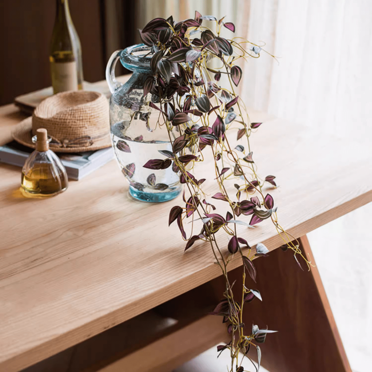 RusticReach artificial small leaf vine 40in long with purple leaves cascading from pitcher on Tampa Home & Garden Store