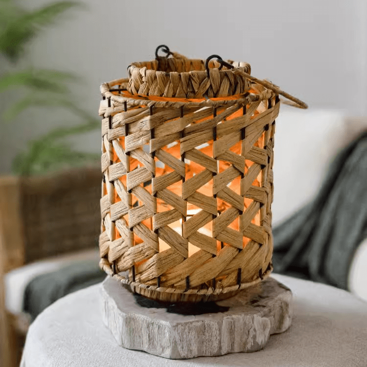 Rustic Seagrass Handwoven Candle Lantern, natural tan weave, RusticReach candle holder on Tampa Home & Garden Store