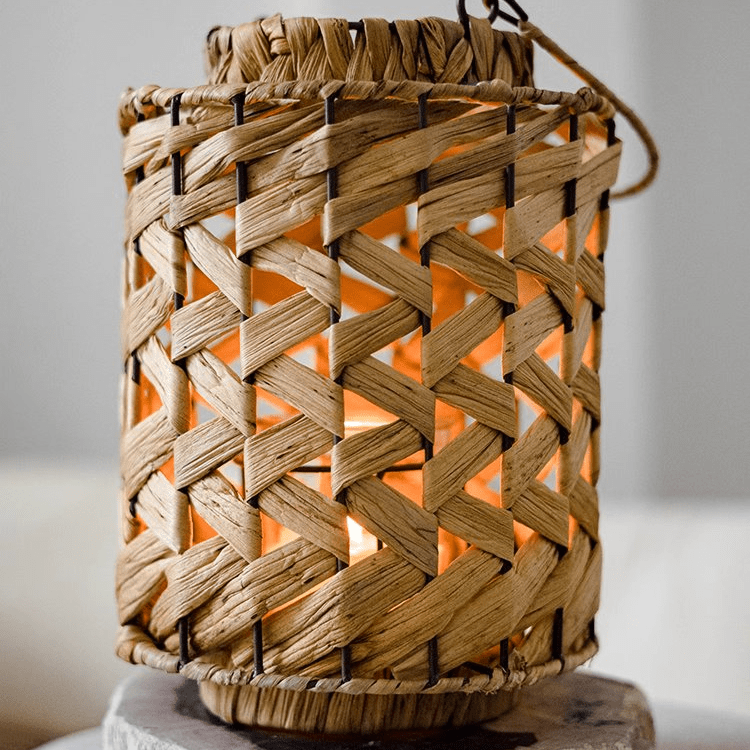 Rustic Seagrass Handwoven Candle Lantern beige seagrass warm candle glow RusticReach on Tampa Home & Garden Store
