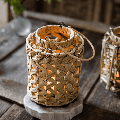Rustic Seagrass Handwoven Candle Lanterns, two by RusticReach, natural weave on Tampa Home & Garden Store