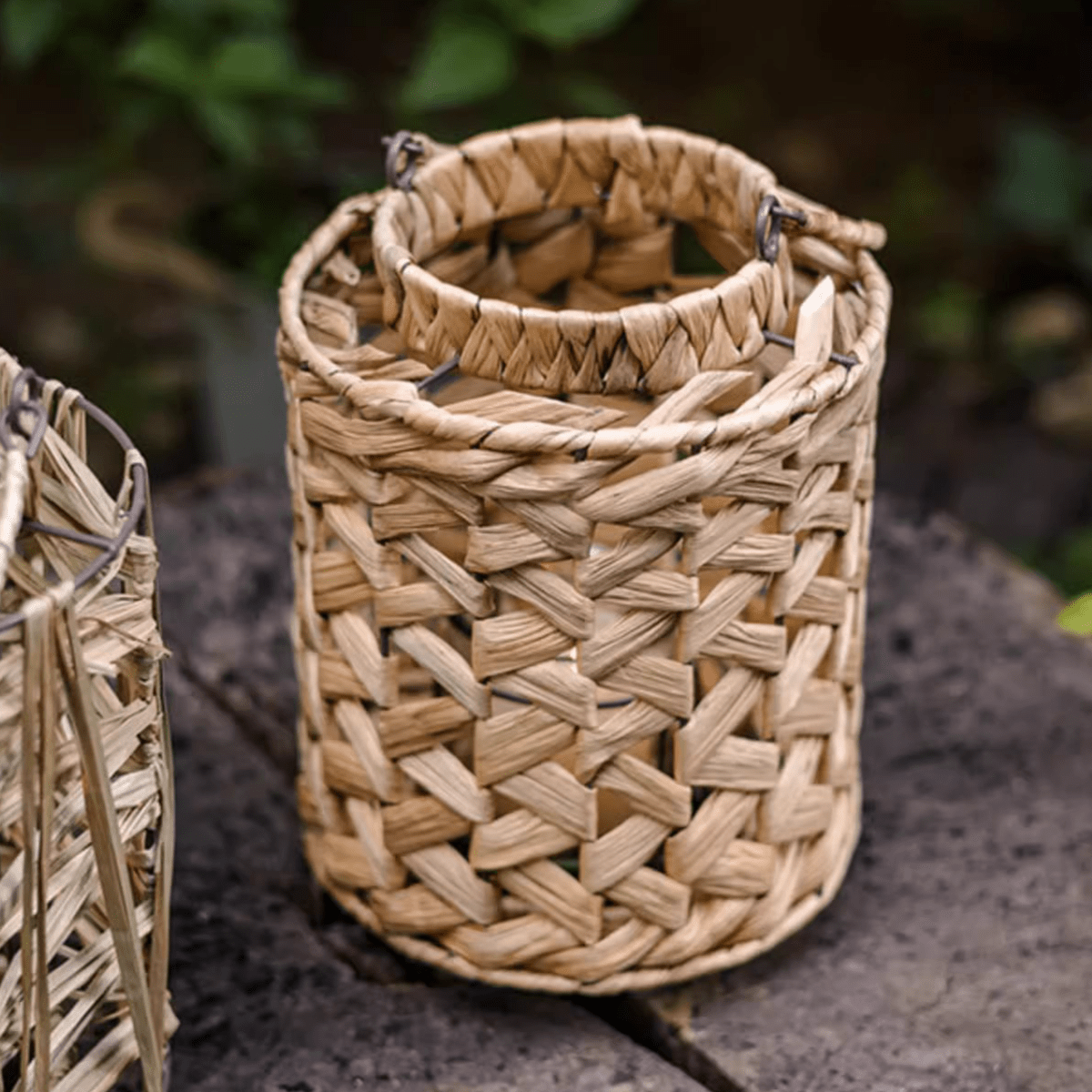 Rustic Seagrass Handwoven Candle Lanterns, natural beige, RusticReach, set of 2 on Tampa Home & Garden Store