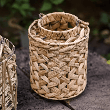Rustic Seagrass Handwoven Candle Lanterns, natural beige, RusticReach, set of 2 on Tampa Home & Garden Store