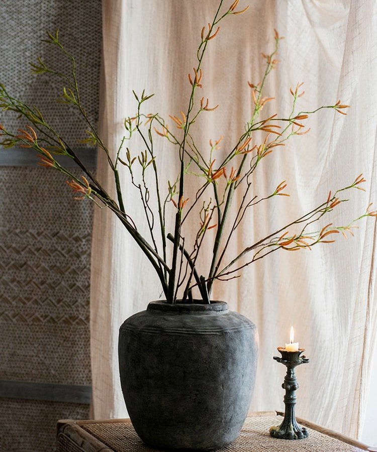 Artificial Japanese Zen Style Sedge faux stem in gray ceramic vase, RusticReach, 51.9 tall on Tampa Home & Garden Store