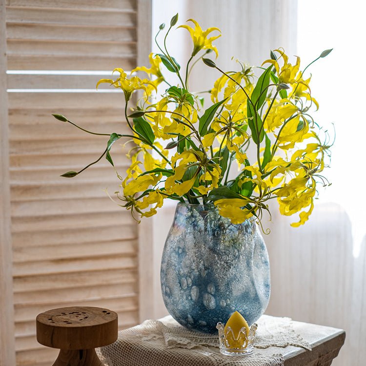 Faux silk Flame Lily stems, yellow 29-inch tall in vase RusticReach on Tampa Home & Garden Store