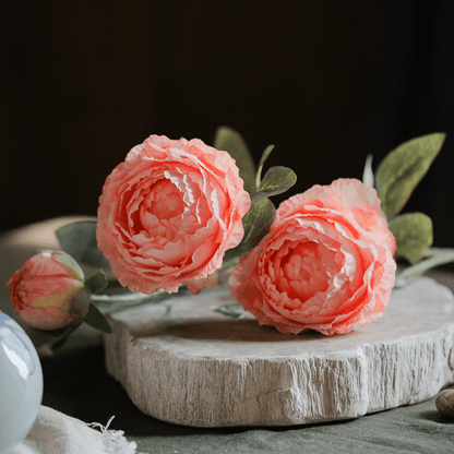 Faux Silk Peony Stem 27in tall pink blooms with 2 full flowers and a bud RusticReach on Tampa Home & Garden Store