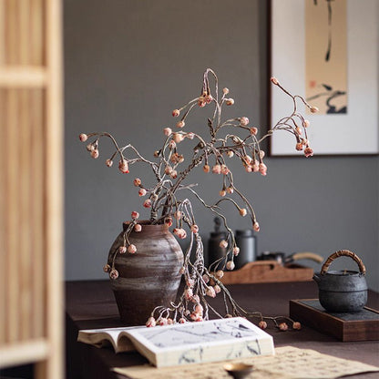 Rustic Silent Bud Twig 45.3in artificial plant in dark ceramic vase with pink buds RusticReach on Tampa Home & Garden Store