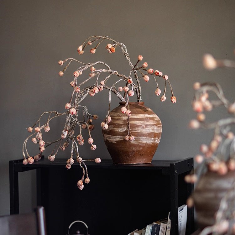 Rustic Silent Bud Twig 45.3in artificial plant in brown vase with pink buds branches on Tampa Home & Garden Store