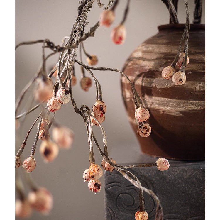 Rustic Silent Bud Twig 45.3in tall artificial plant with pink buds on branches in a brown vase on Tampa Home & Garden Store
