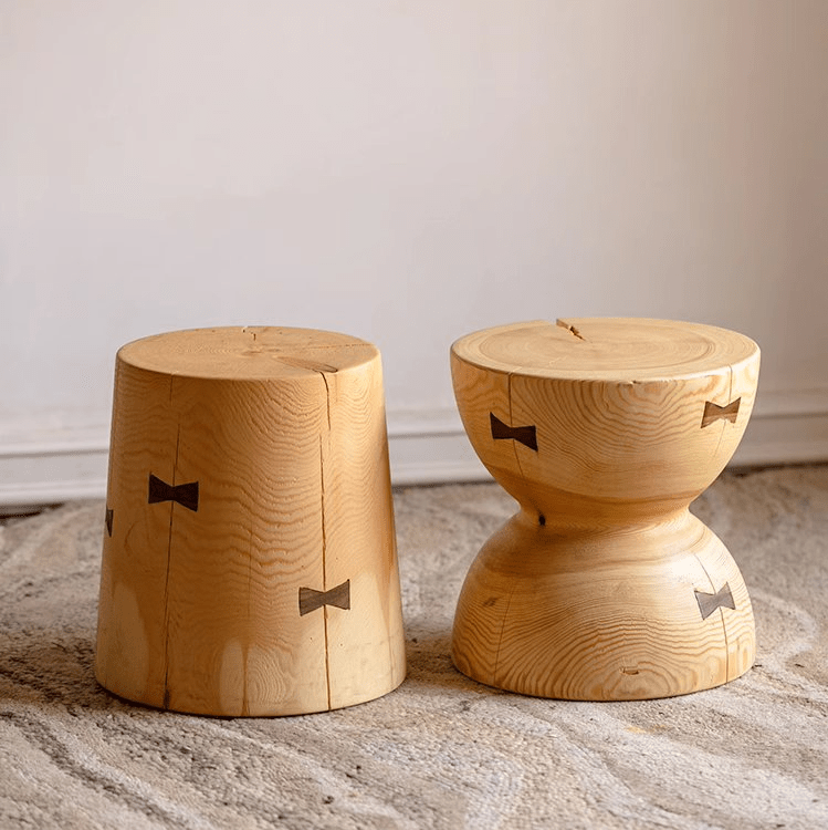 Solid Wood Natural End Tables with bowtie inlays, 2 pcs on Tampa Home & Garden Store