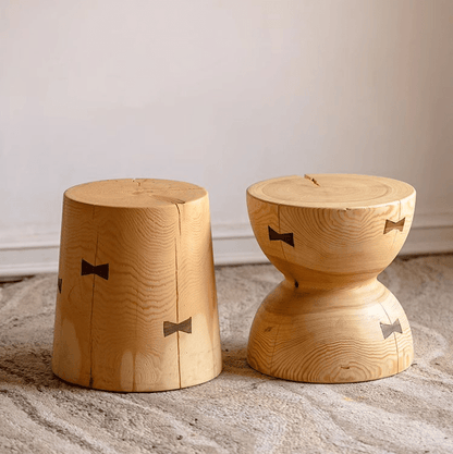 Solid Wood Natural End Tables with bowtie inlays, 2 pcs on Tampa Home & Garden Store