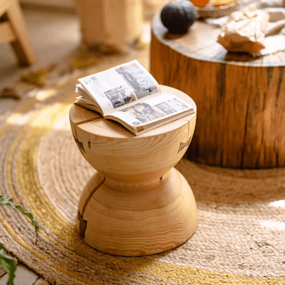 Solid Wood Natural End Table by RusticReach, round pedestal design with warm wood grain on Tampa Home & Garden Store