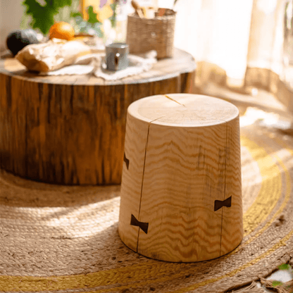 Solid Wood Natural End Table by RusticReach, light blonde wood with pronounced grain and bow-tie joinery on Tampa Home & Garden Store