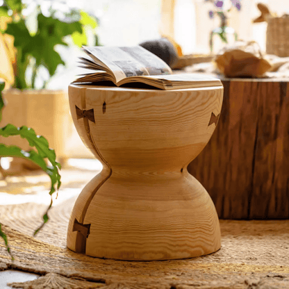 Solid Wood Natural End Table by RusticReach with light finish and hourglass base on Tampa Home & Garden Store