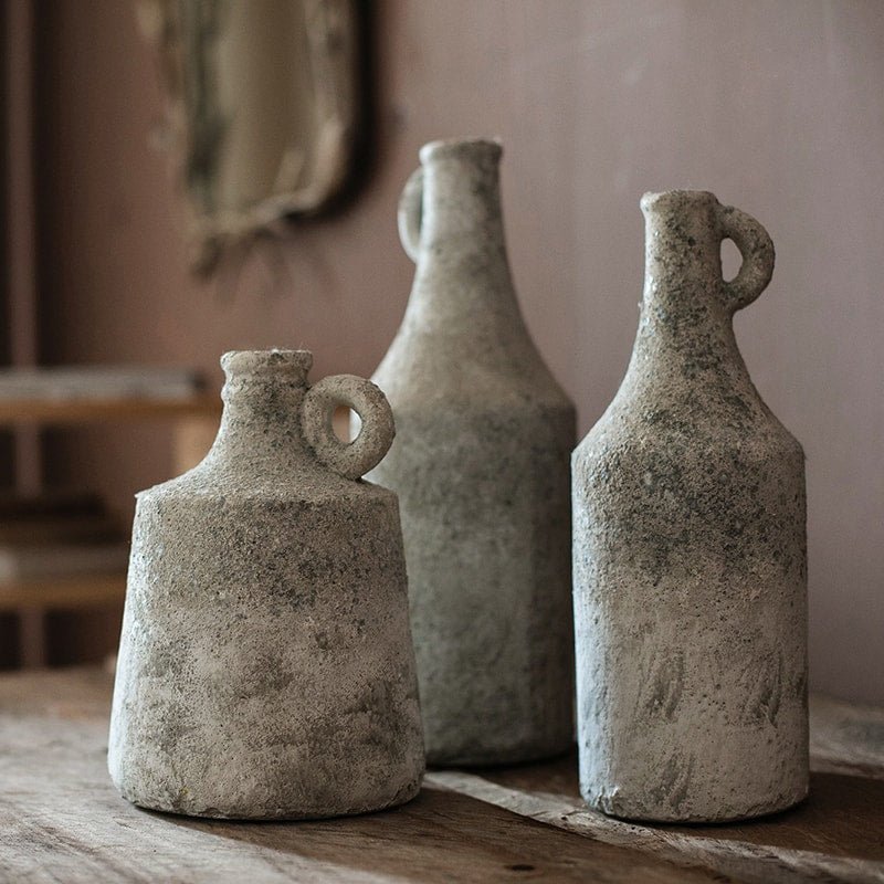 Small opening rough-textured dried flower vase set of 3 in gray stoneware by RusticReach on Tampa Home & Garden Store